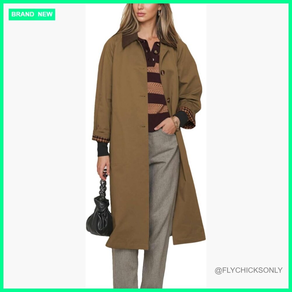 Linen Trench Coat Single Breasted Windproof Overcoat Classic Lapel Long Jacket